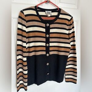 Mita Vintage Striped Button-Up Cardigan - Black, Brown, and Cream size 6
